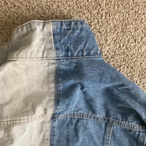 Shein Women’s Two Color Half and Half Distressed Long Sleeve Denim Jacket Size S - Picture 11 of 14